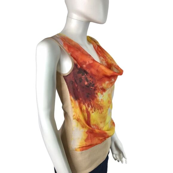 Hilton Hollis Cowl Neck Blouse Yellow & Orange Sleeveless Knit Back - Picture 3 of 5